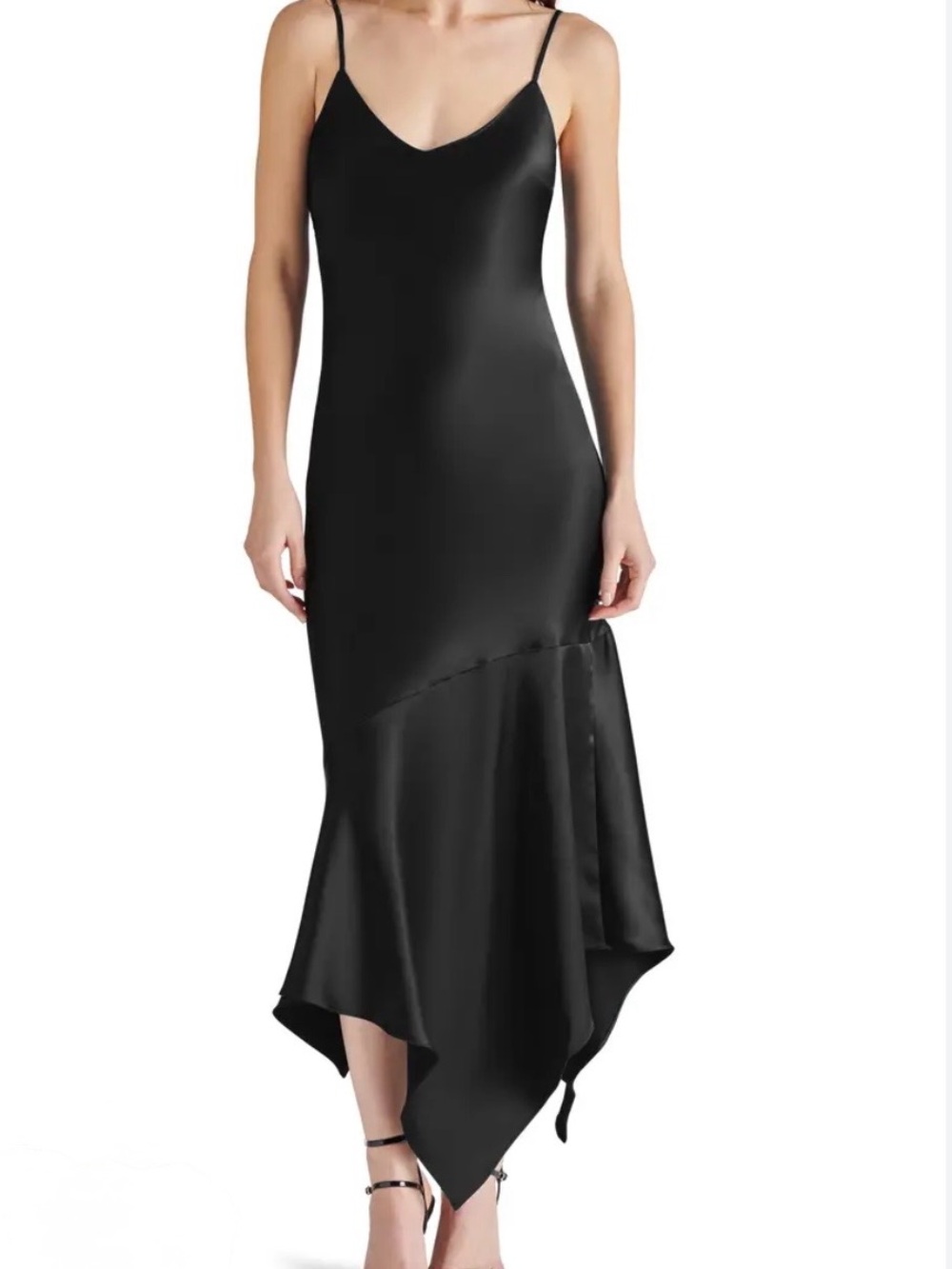 Steve Madden Black Satin High-Low Slip Dress